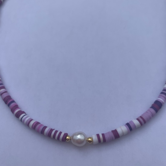 Purple Handmade Freshwater Pearl Beaded Summer Choker Necklace - Picture 2 of 3